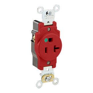 20 Amp, 125 Volt, Extra Heavy Duty Hospital Grade, Single Receptacle, Straight Blade, Self Grounding, Red