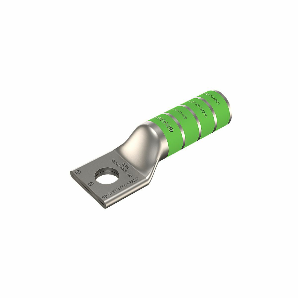 600 kcmil CU, One Hole, 5/8 Stud Size, Long Barrel, Internal Chamfer, Tin Plated, UL/CSA, 90?C, Up to 35kV,GREEN Color Code, 22 or 472 Die Index.