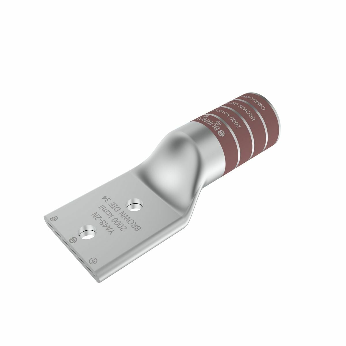 2000 kcmil CU, Two Hole, 1/2 Stud Size, 1-3/4 Hole Spacing, Long Barrel Internal Chamfer, Tin Plated, UL/CSA, 90?C, Up to 35kV, Brown Color Code, 34 Die Index.