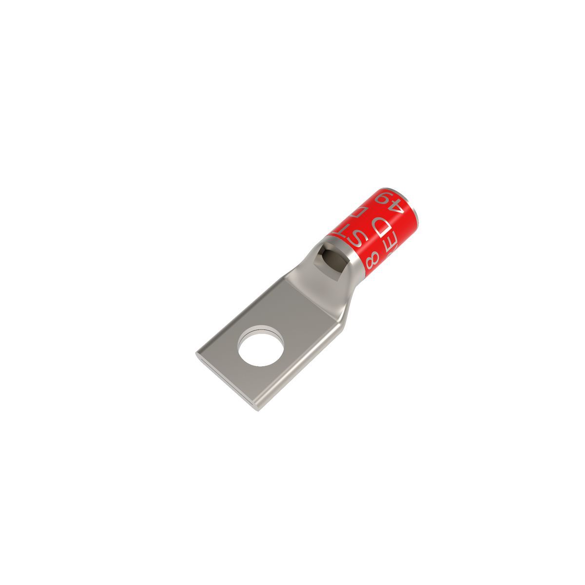 8 AWG CU, One Hole, 5/16 Stud Size, Standard Barrel, Inspection Window, Internal Chamfer, Tin Plated, UL/CSA 90? Up to 35kV, RED Color Code, 49 Die Index.