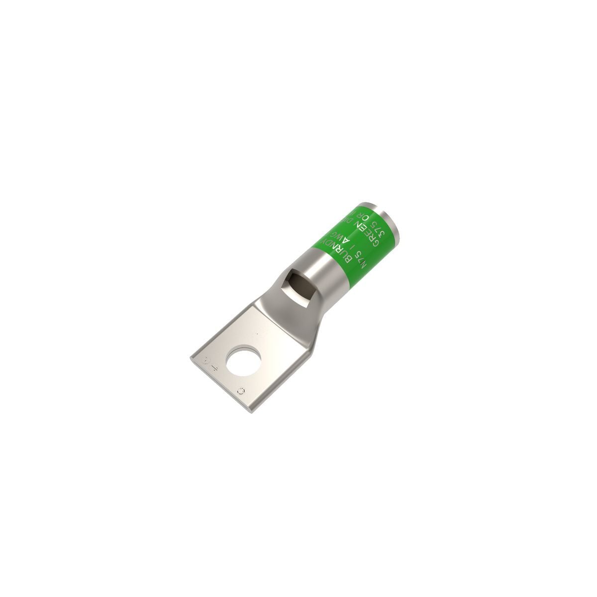 1 AWG CU, One Hole, 1/2 Stud Size, Standard Barrel, Inspection Window, Internal Chamfer, Tin Plated, UL/CSA 90? Up to 35kV, GREEN Color Code, 11 or 375 Die Index.