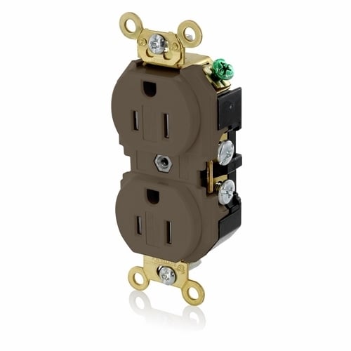 Tamper-Resistant Duplex Receptacle. Flat Face. 2-Pole/ 3-Wire. Nema 5-15R. 15A-125V. Fed-spec. Self-ground. Back And Side Wired. Industrial Spec Grade - Brown