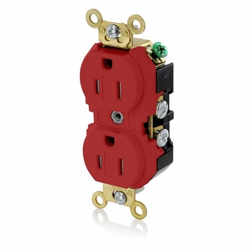 Tamper-Resistant Duplex Receptacle. Flat Face. 2-Pole/ 3-Wire. Nema 5-15R. 15A-125V. Fed-spec. Self-ground. Back And Side Wired. Industrial Spec Grade - Red