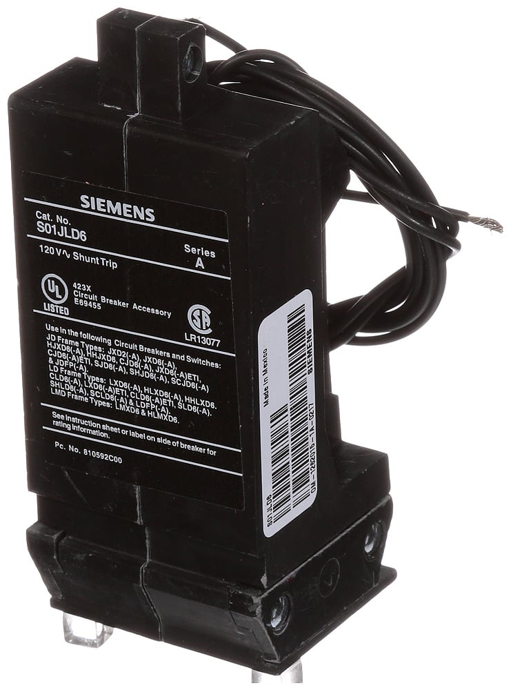  LOW VOLTAGE SENTRON MOLDED CASE CIRCUIT BREAKER INTERNAL ACCESSORY. 120VAC SHUNT TRIP. SUITS JD / LD / LMD FRAME BREAKERS.