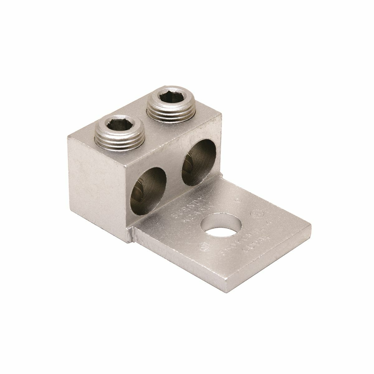 Aluminum Universal Terminal, 2 Conductor, 1 Hole, 300-800 kcmil, 5/8" Stud, 2 Screws, Al/Cu Rated, Tin Plated.