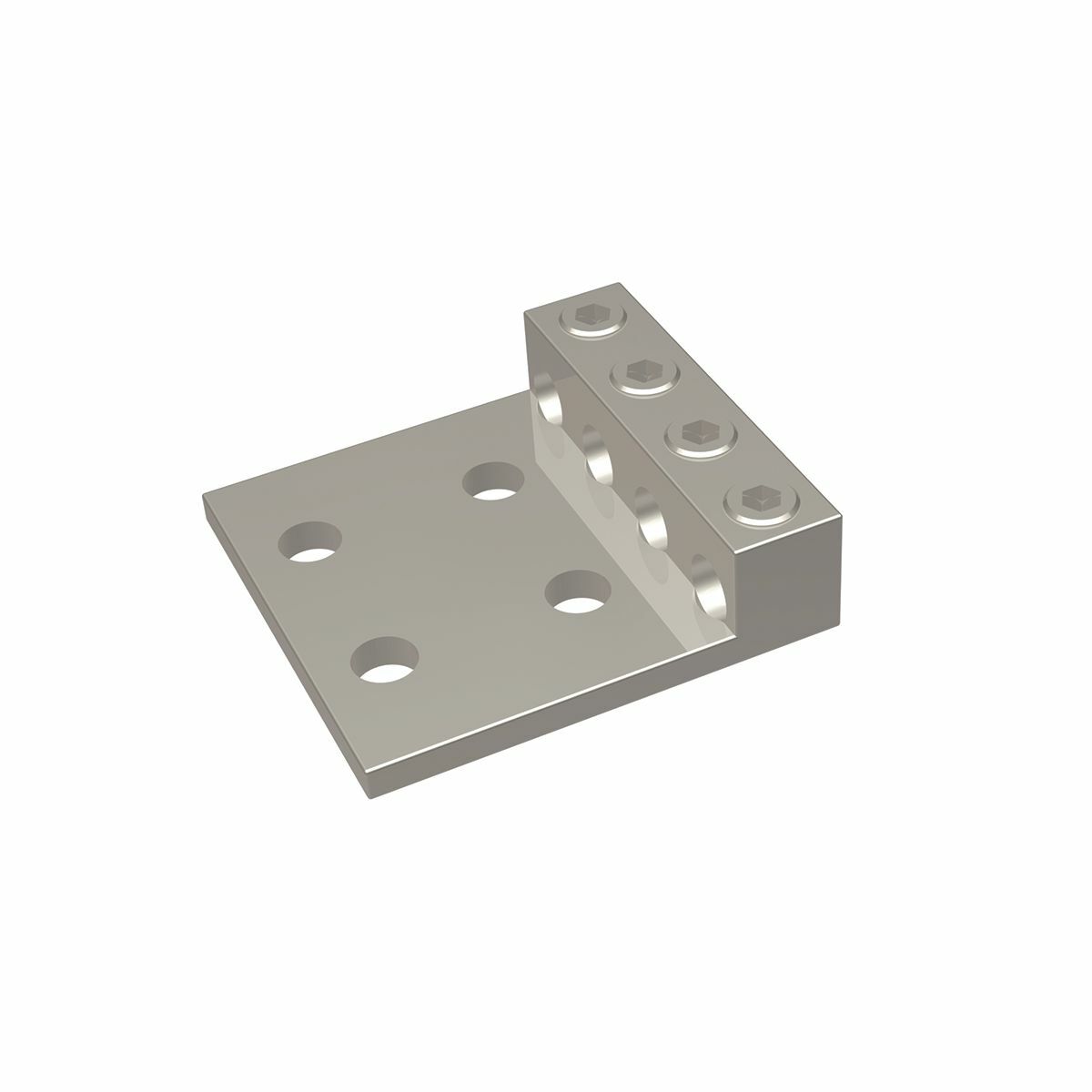 Aluminum Universal Terminal, 4 Conductor, 4 Hole, 6 AWG (Str)-250 kcmil, 1/2" Stud, 1.75" Stud Hole Spacing, 4 Screws, Al/Cu Rated, Tin Plated.