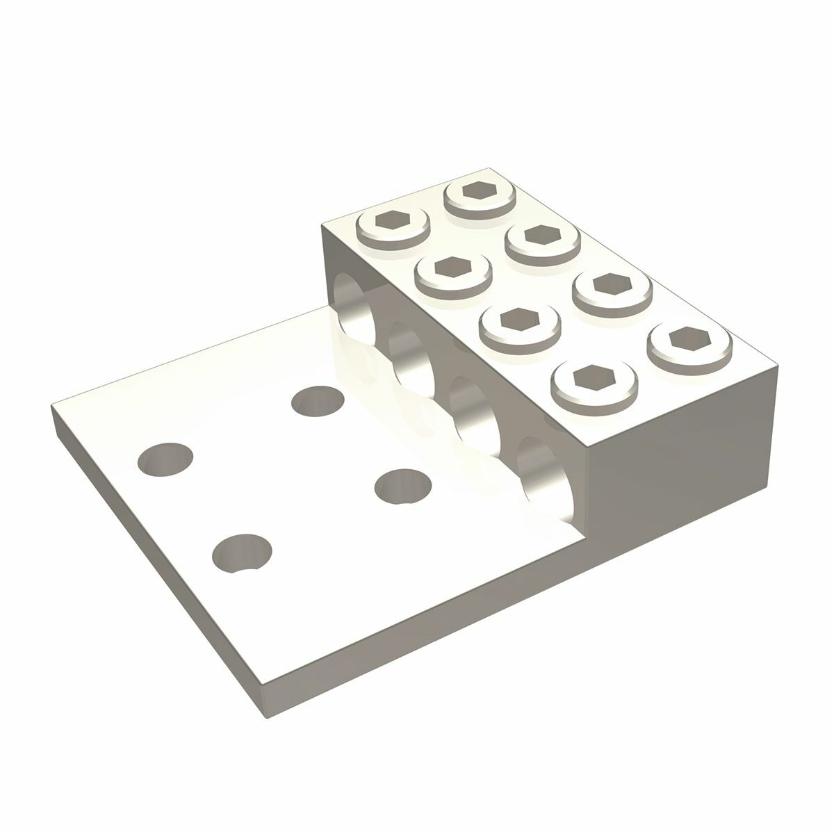Aluminum Universal Terminal, 4 Conductor, 4 Hole, 2 AWG (Str)-600 kcmil, 1/2" Stud, 1.75" Stud Hole Spacing, 8 Screws, Al/Cu Rated, Tin Plated.