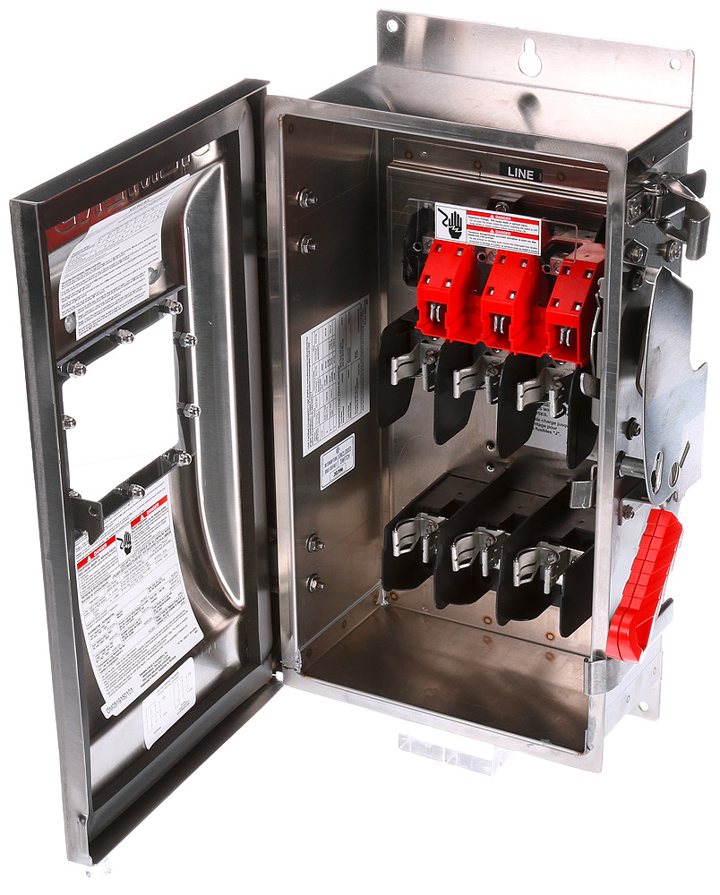  Low Voltage Circuit Protection Heavy Duty Safety Switch. 3-Pole 3-Fuse Fused in a type 4/4X 304 grade Stainless Steel enclosure. Rated 600VAC (30A). Special features viewing window.