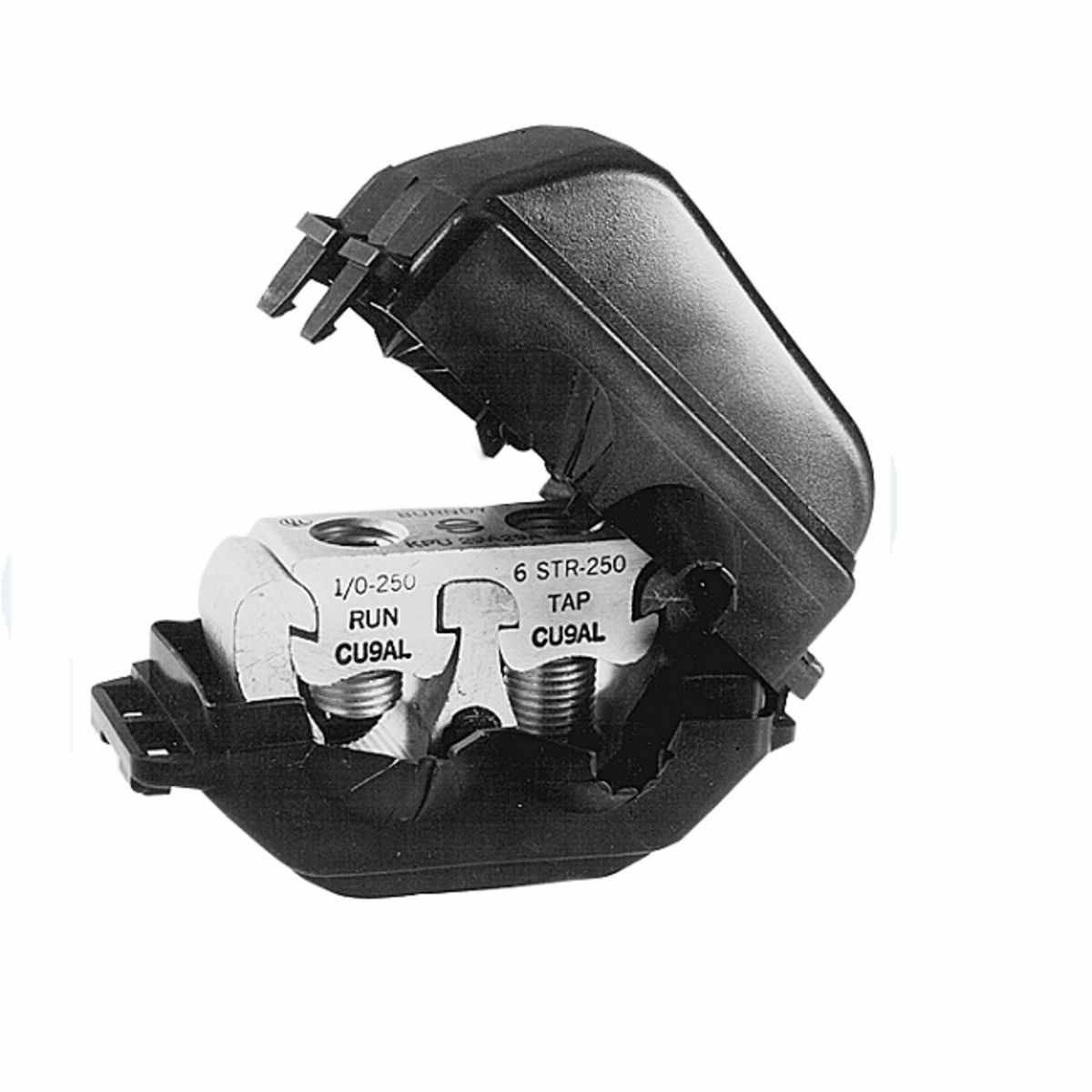Gutter Tap, 1/0 AWG (Str)-250 kcmil (Run), 6 AWG (Str)-250 kcmil (Tap), Al/Cu Rated.