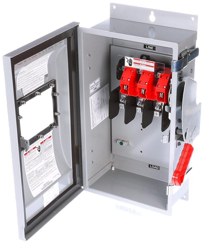  Low Voltage Circuit Protection Heavy Duty Safety Switch. 3-Pole Non-Fused in a type 12 industrial enclosure. Rated 600VAC (30A). Special features viewing window.