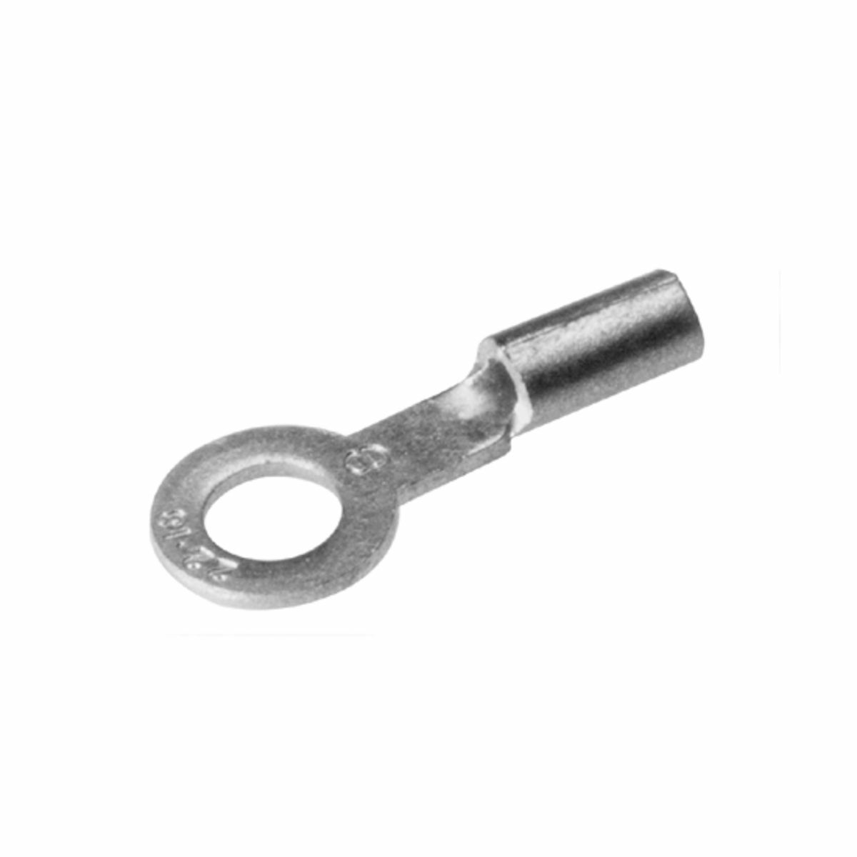Copper Compression Terminal, Ring Tongue, 12-10 AWG, #8-#10 Stud, Long Barrel, Tin Plated.