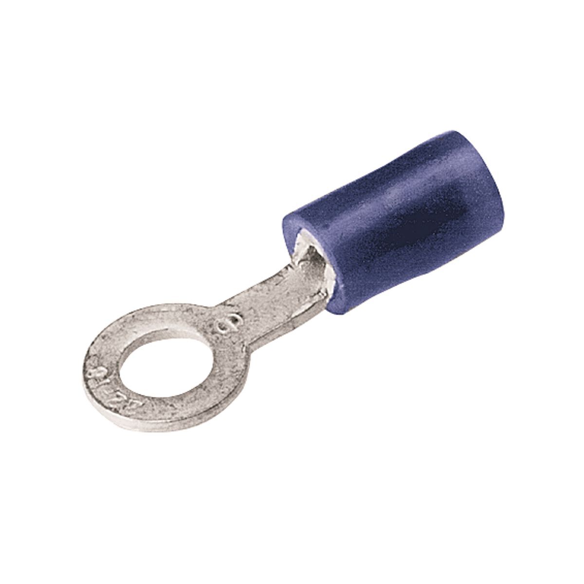 Copper Terminal, Ring Tongue, 16-14 AWG, #6-#8 Stud, 600 Volts Max., Nylon Insulated, Funnel Entry, Tin Plated.