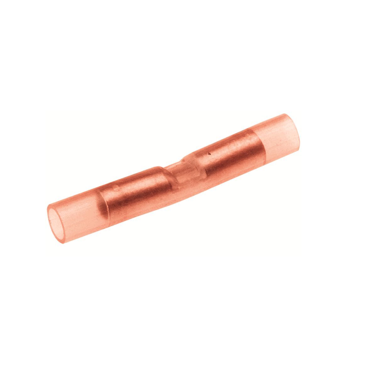 Cu Butt Splice, Smooth Funnel Entry, 18-22 AWG, 600 V, 1.25" L, Nylon Insul, Integral bbl, Tin Plated, Red(Insul Color).