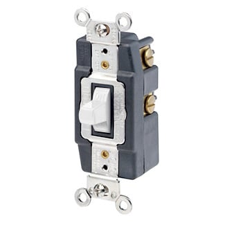 20 Amp, 120/277 Volt, Toggle Double-Throw Ctr-OFF Momentary Contact Single-Pole AC Quiet Switch, Industrial Grade, Grounding, Back & Side Wired, - White