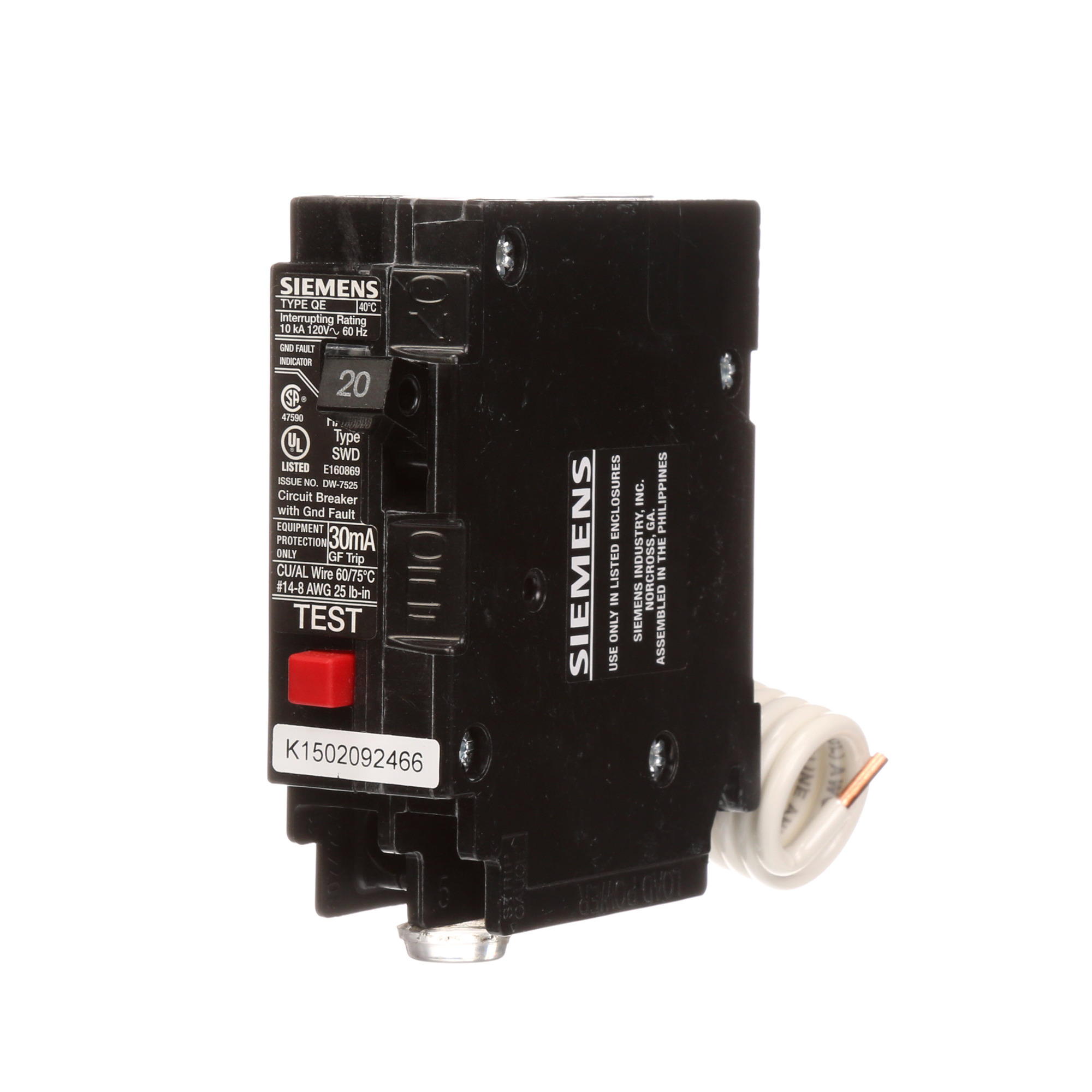  Low Voltage Residential Circuit Breakers Miniature Circuit Breakers GFCI - Equipment Protect 1-pole plug-on 10k are Circuit Protection Load Center Mains, Feeders, and Miniature Circuit Breakers. Sub Brand N/A Type QE Special Features N/A Application Electrical Distribution Standard UL 489 Voltage Rating 120V Amperage Rating 20A Load Rating N/A Frequency Rating N/A Phase N/A Frame N/A TripType N/A Trip Range Thermal Magnetic Interrupt Rating 10 AIC Number Of Poles 1P
