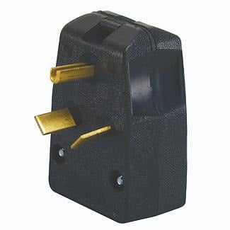 30/50 Amp, 250 Volt, Dual Power Vinyl Non-Grounding Angle Plug, Black