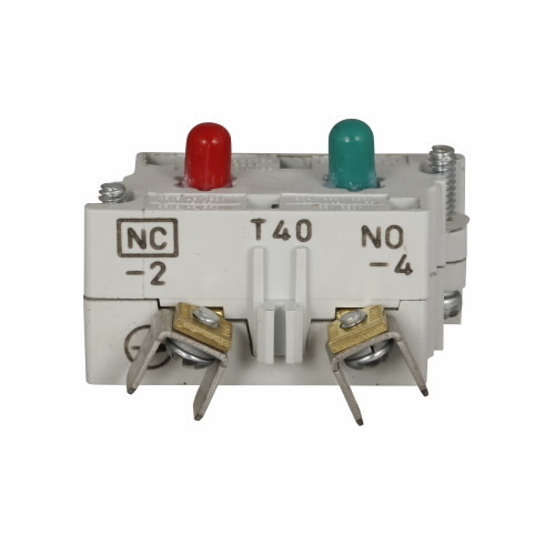 10250T40 Heavy Duty Standard Contact Block With Red Run/Green Off Light, 30.5 mm, 1NO-1NC Contact, 10 A at 600 V AC, 5 A at 250 V DC Contact, Silver Contact, Momentary Action, Gray