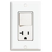 5636-W Decora 3-Wire Grounding Combination Switch With Receptacle, 15 A, 125 V AC, 1 Pole