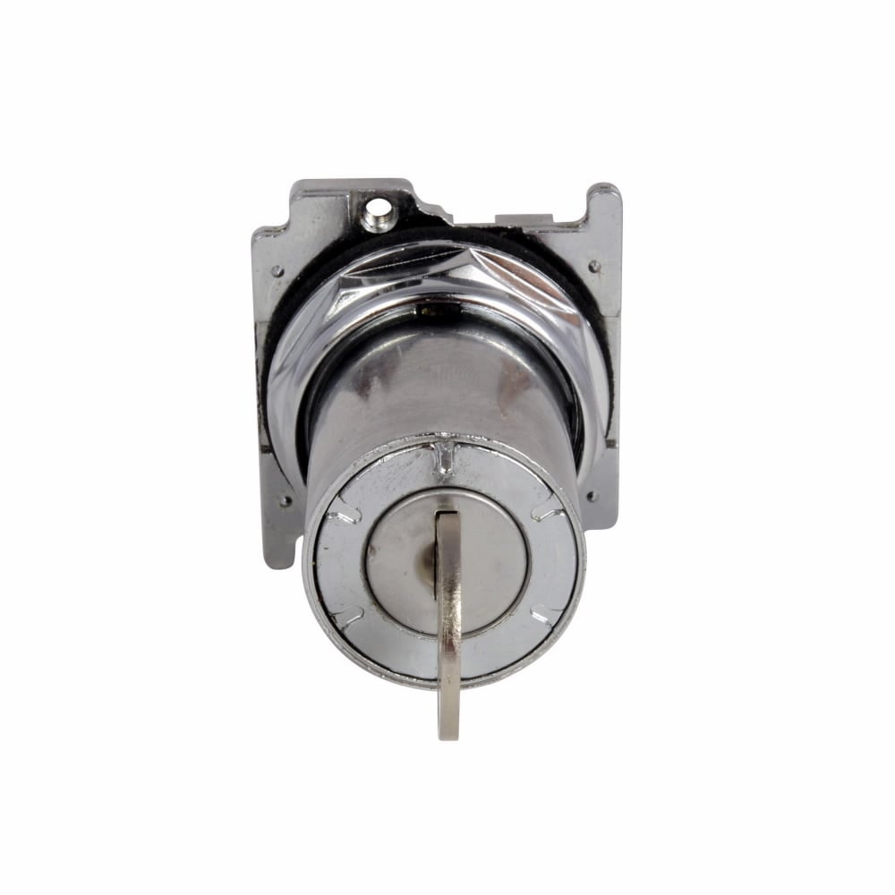 10250T, 30.5 mm, Heavy-Duty, NEMA 3, 3R, 4, 12, 13, Non-illuminated, 2 keyed positions (free momentary, lock down), Key, Silver actuator, Right only, Chrome bezel