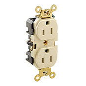 15-Amp, 125 Volt, Industrial Extra Heavy Duty Grade, Duplex Receptacle, Straight Blade, Self Grounding, Ivory