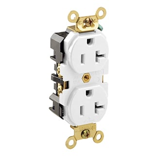 20 Amp, 125 Volt, Industrial Heavy Duty Grade, Straight Blade, Industrial Grade, Self Grounding, White