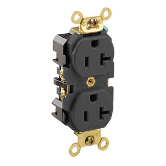 20-Amp, 125-Volt, Industrial Heavy Duty Grade, Duplex Receptacle, Straight Blade, Industrial Grade, Self Grounding, Black