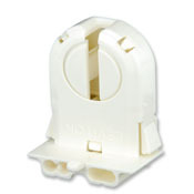 Medium Base, T8-T12 Bi-Pin, Standard Fluorescent Lampholder, Low Profile, Snap-In or Slide-ON, Lamp-Lock, Internal Shunt, White