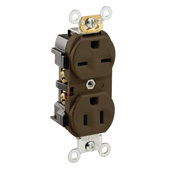 15 Amp, 125/250 Volt, Industrial Heavy Duty Grade, Duplex Receptacle, Straight Blade, Self Grounding, Dual Voltage, Brown
