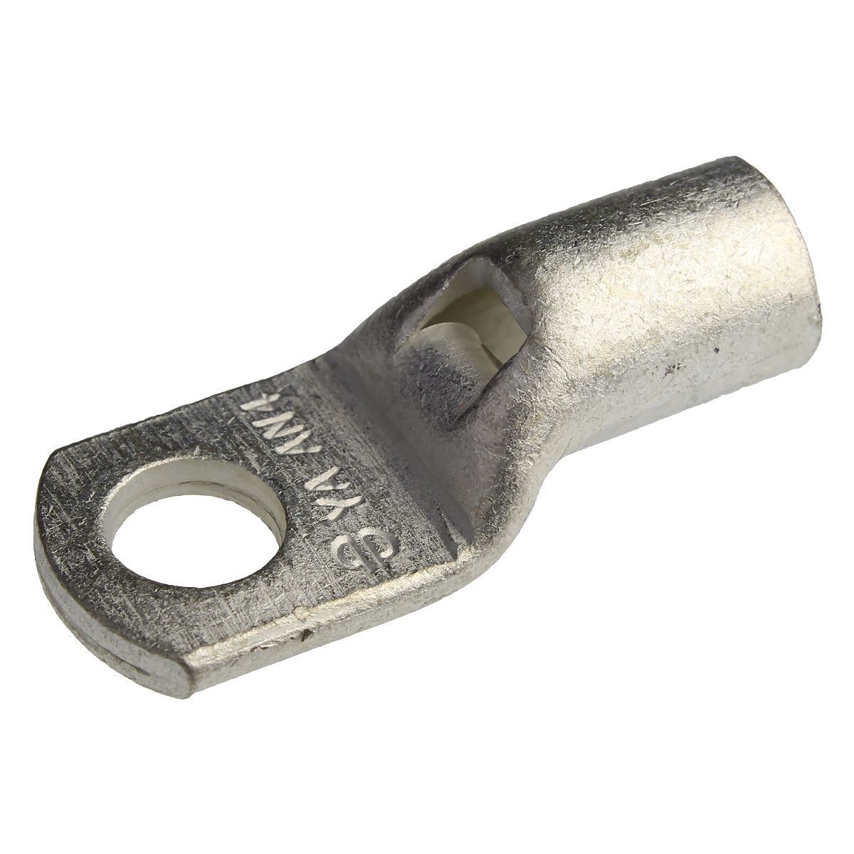 Copper Compression Lug, Ring Tongue, 1 Hole w/ Inspection Hole, AN-4 Flex, 1/4" Stud, Short Barrel, Electro-Tin Plated.