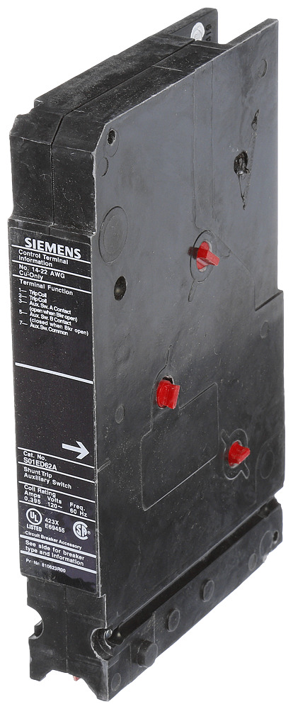  LOW VOLTAGE SENTRON MOLDED CASE CIRCUIT BREAKER INTERNAL ACCESSORY. 120VAC SHUNT TRIP COMBINATION WITH FORM C 240 VAC AUXILIARY SWITCH (1NO / 1NC). SUITS ED FRAME BREAKERS.