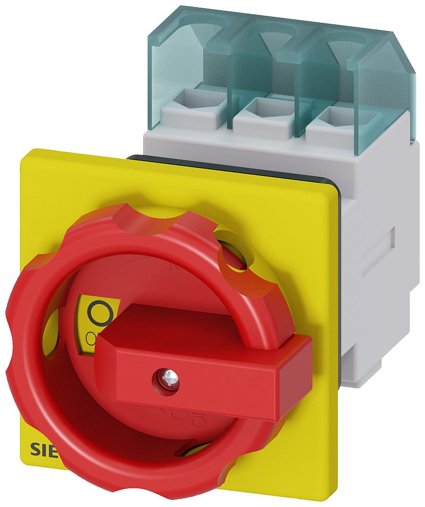 DISC SWITCH 3P R/Y ROTARY 32A 1HOLE DOOR ROTARY ACTUATOR RED/YELLOW CENTRAL-HOLE MOUNTING FRONT MOUNTING IU=32, P/AC-23A AT 400V=11,5KW EMGNCY MAIN CNTRL SWITCH 3-POLE