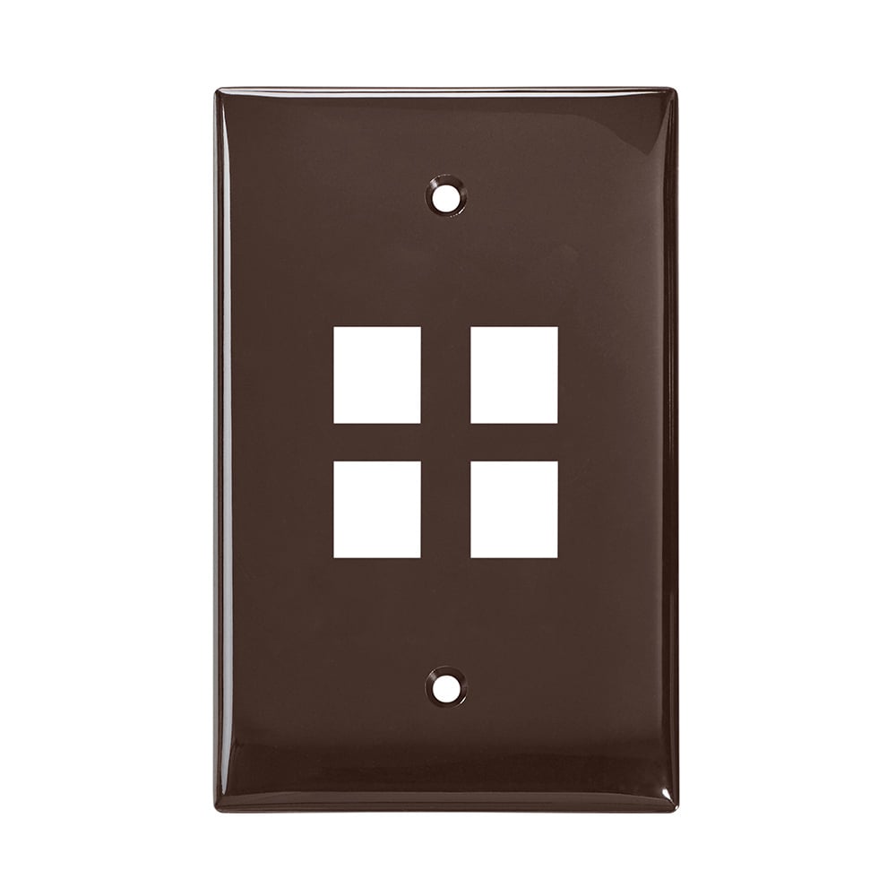 QuickPort Midsize Wallplate, Single Gang, 4-Port, Brown