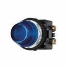 Eaton HT800 pushbutton, Watertight and Oiltight-HT800, Indicating Light Unit, Standard actuator, Chrome, Incandescent, Full voltage, NEMA 3, 3R, 4, 4X, 12 and 13, Illuminated, Blue, 24 Vac/dc, Momentary, 30.5 mm