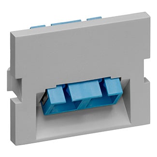 MOS Insert, Duplex SC Fiber Adapter with Zirconia Ceramic Sleeve, 45° exit, 1.5 units high, grey. For use with Single-Mode and Multi-Mode fiber.
