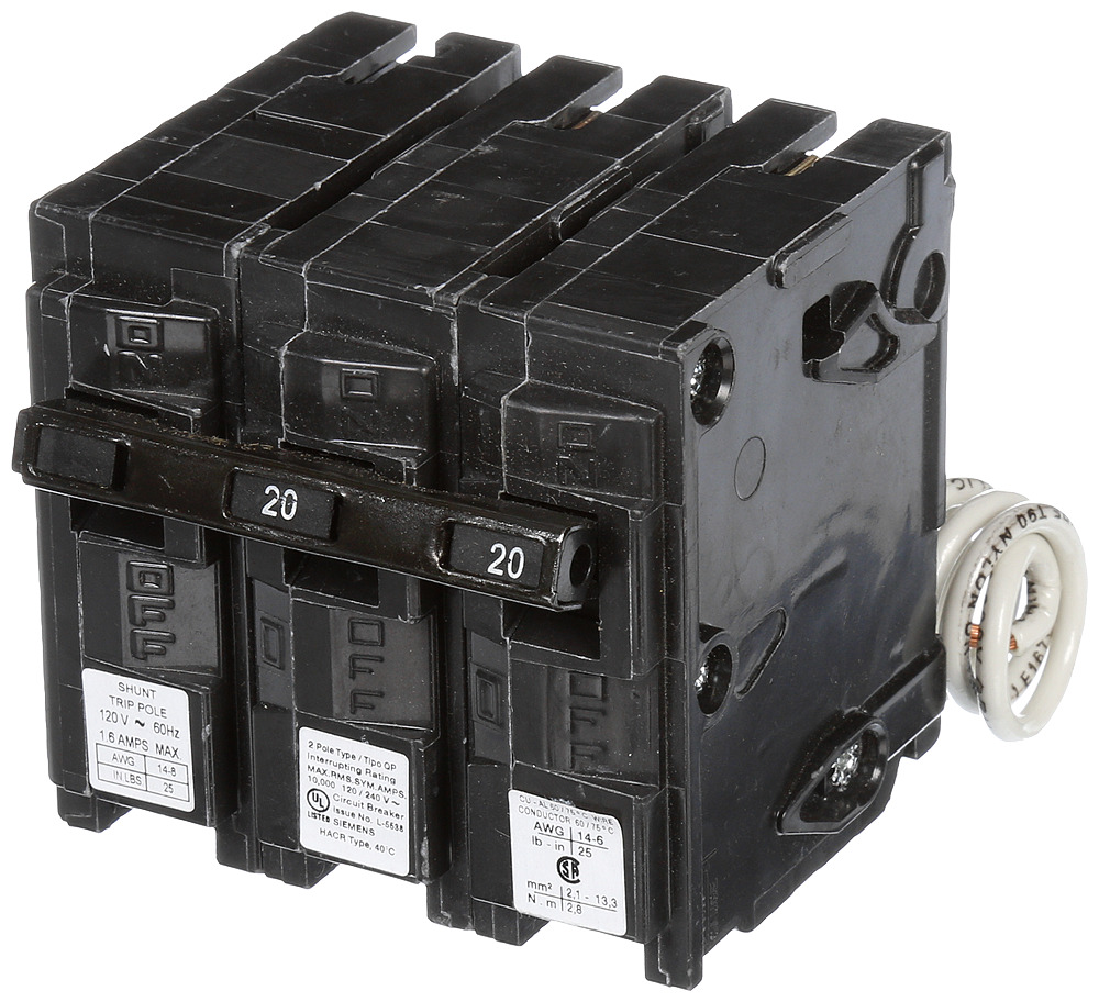  Low Voltage Residential Circuit Breakers Miniature Thermal Mag Circuit Breakers - Type QP/MP, 2-Pole, 120/240VAC are Circuit Protection Load Center Mains, Feeders, and Miniature Circuit Breakers. Type QP/MP Special Features Shunt Trip 120V Application Electrical Distribution Standard UL 489 Voltage Rating 120/240V Amperage Rating 20A Trip Range Thermal Magnetic Interrupt Rating 10 AIC Number Of Poles 2P