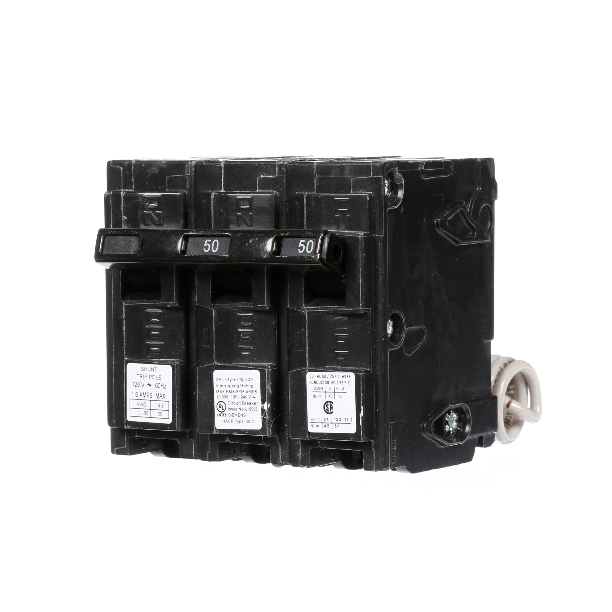  Low Voltage Residential Circuit Breakers Miniature Thermal Mag Circuit Breakers - Type QP/MP, 2-Pole, 120/240VAC are Circuit Protection Load Center Mains, Feeders, and Miniature Circuit Breakers. Type QP/MP Special Features Shunt Trip 120V Application Electrical Distribution Standard UL 489 Voltage Rating 120/240V Amperage Rating 50A Trip Range Thermal Magnetic Interrupt Rating 10 AIC Number Of Poles 2P