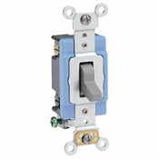 15 Amp, 120/277 Volt, Toggle 4-Way AC Quiet Switch, Extra Heavy Duty Spec Grade, Self Grounding, Back and Side Wired, Gray