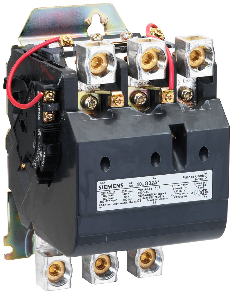 Non-reversing NEMA contactor, Size 4, Three phase full voltage, Contactor amp rating 135A, 3 wire (NO aux included), 380-440/440-480V 50/60Hz coil, Non-combination type, Enclosure NEMA type (open), No enclosure