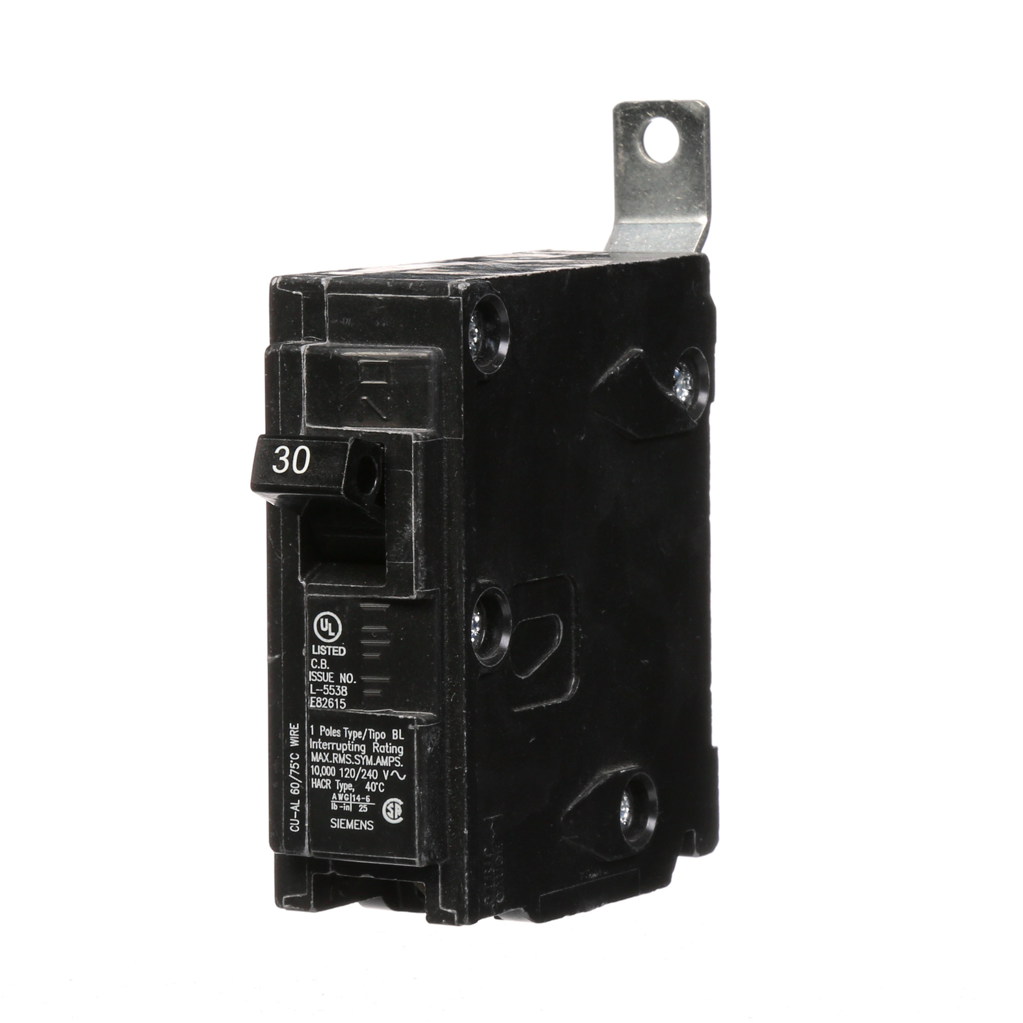B130 Type BL Low Voltage Molded Case Circuit Breaker, 120 V AC, 30 A, 10 kA Interrupt, 1 Poles, Thermal Magnetic Trip