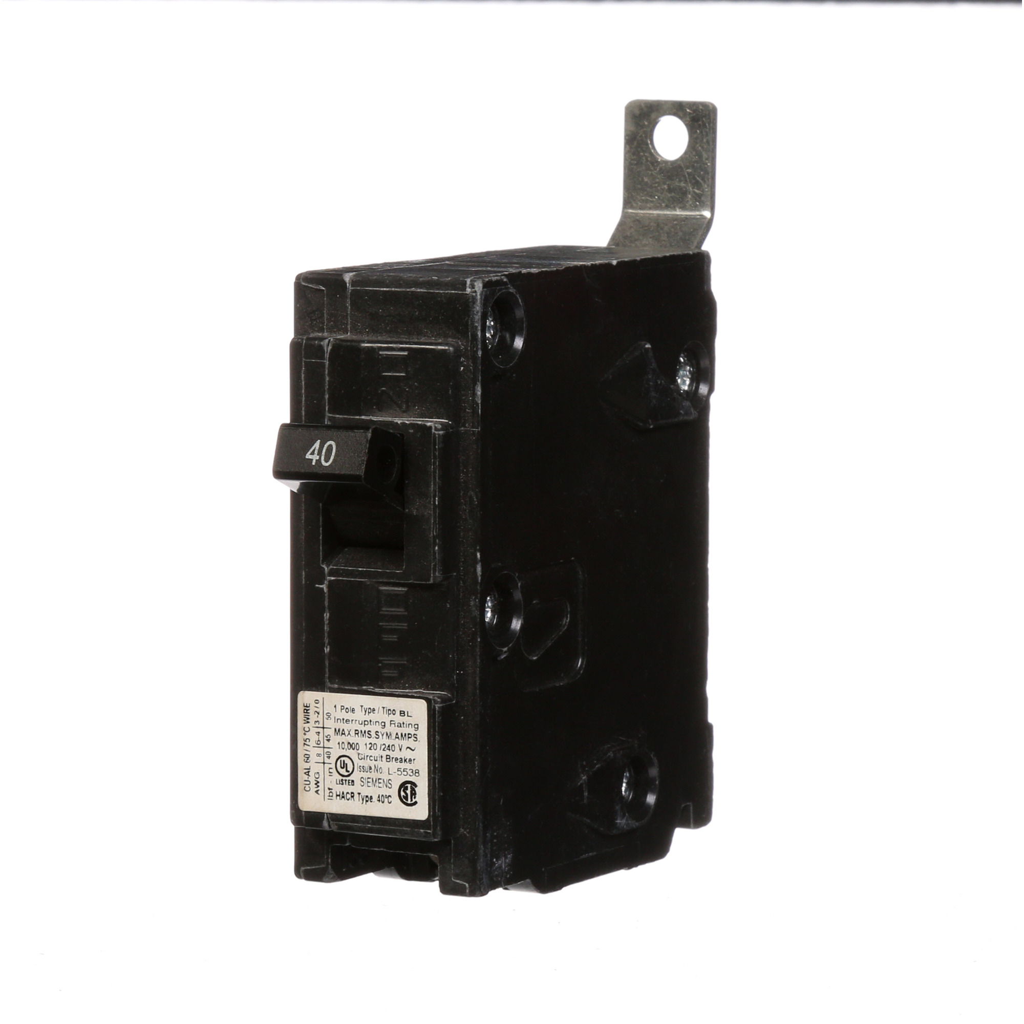  Low Voltage Molded Case Circuit Breakers Panelboard Mounting 240V Circuit Breakers - Type BL, 1-Pole, 120VAC are Circuit Protection Molded Case CircuitBreakers. Type BL Application Electrical Distribution Standard UL 489 Voltage Rating 120V Amperage Rating 40A Trip Range Thermal Magnetic Interrupt Rating 10 AIC Number Of Poles 1P