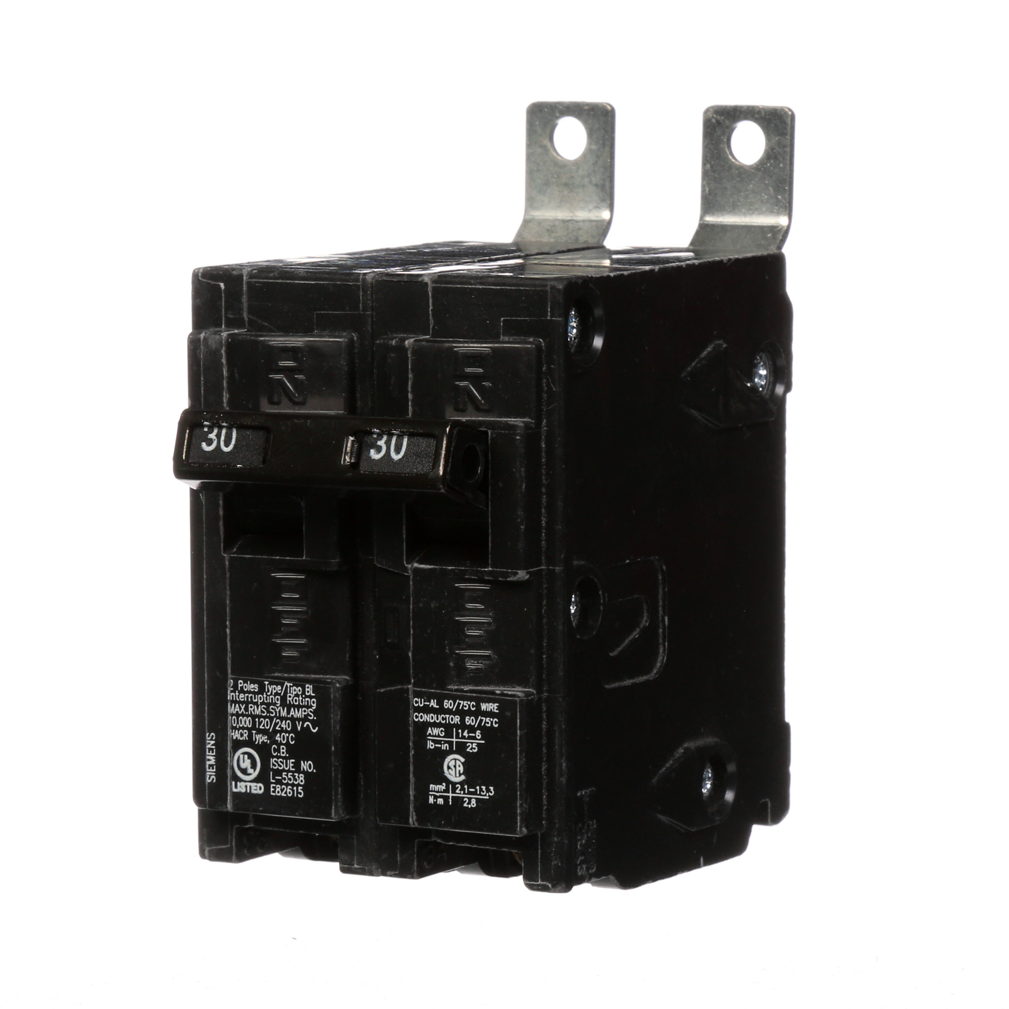  Low Voltage Molded Case Circuit Breakers Panelboard Mounting 240V Circuit Breakers - Type BL, 2-Pole, 120/240VAC are Circuit Protection Molded Case Circuit Breakers. Type BL Application Electrical Distribution Standard UL 489 Voltage Rating 120/240V Am perage Rating 30A Trip Range Thermal Magnetic Interrupt Rating 10 AIC Number Of Poles 2P