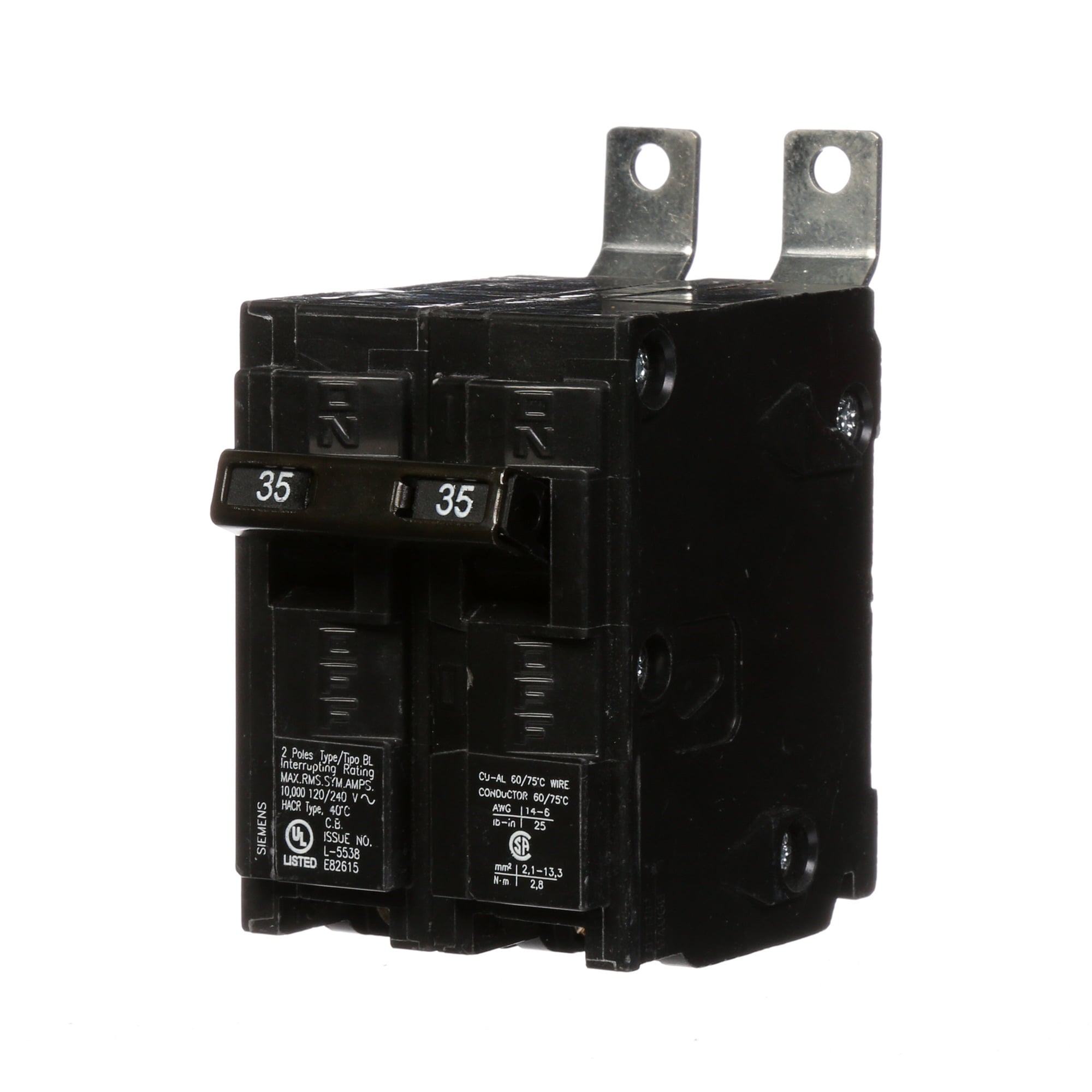  Low Voltage Molded Case Circuit Breakers Panelboard Mounting 240V Circuit Breakers - Type BL, 2-Pole, 120/240VAC are Circuit Protection Molded Case Circuit Breakers. Type BL Application Electrical Distribution Standard UL 489 Voltage Rating 120/240V Am perage Rating 35A Trip Range Thermal Magnetic Interrupt Rating 10 AIC Number Of Poles 2P