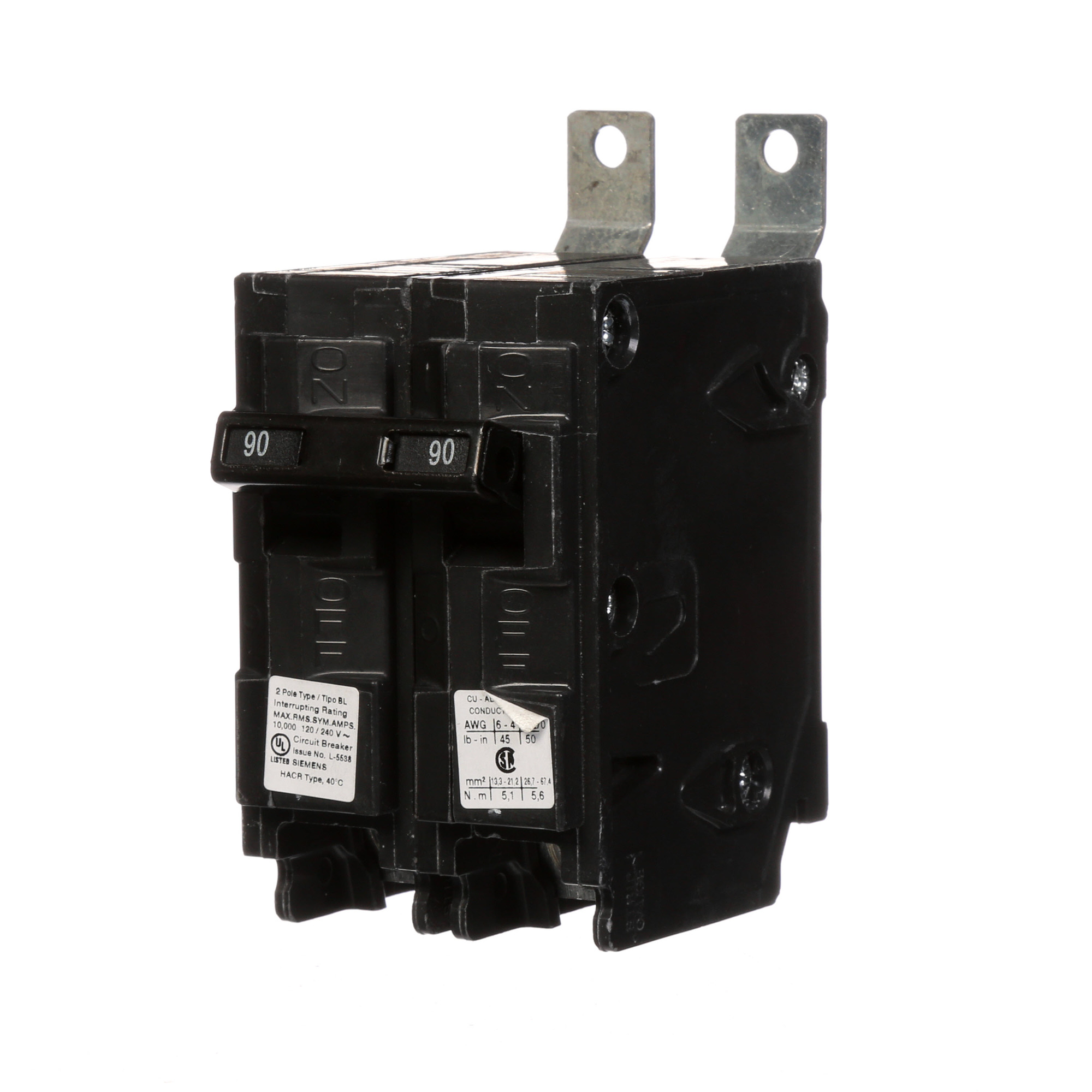  Low Voltage Molded Case Circuit Breakers Panelboard Mounting 240V Circuit Breakers - Type BL, 2-Pole, 120/240VAC are Circuit Protection Molded Case Circuit Breakers. Type BL Application Electrical Distribution Standard UL 489 Voltage Rating 120/240V Am perage Rating 90A Trip Range Thermal Magnetic Interrupt Rating 10 AIC Number Of Poles 2P