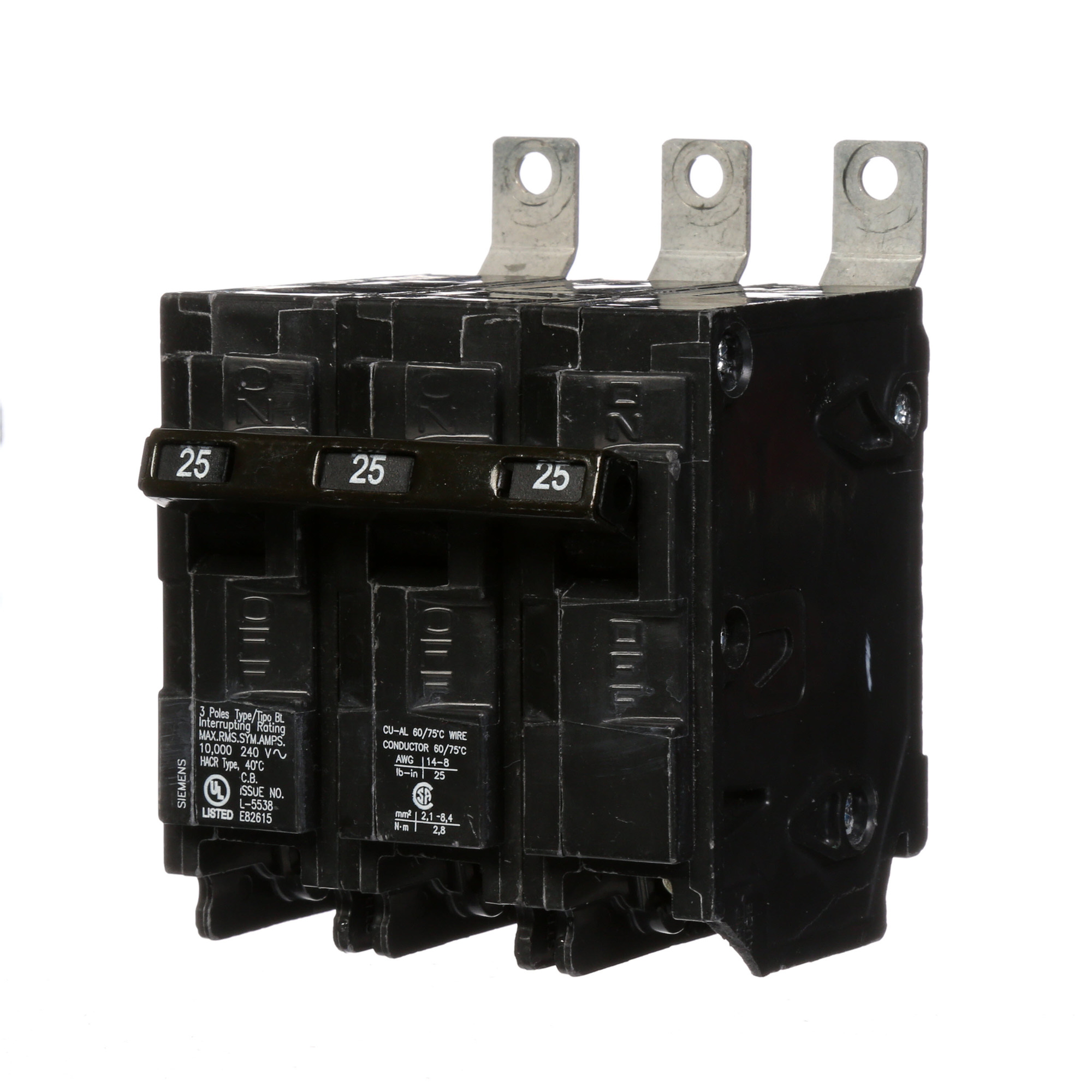 B325 Type BL Low Voltage Molded Case Circuit Breaker, 240 V AC, 25 A, 10 kA Interrupt, 3 Poles, Thermal Magnetic Trip