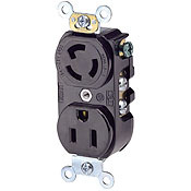 15-Amp, 125 Volt, Duplex Locking Receptacle, Industrial Grade, Grounding, Lock/Straight Combo, Black