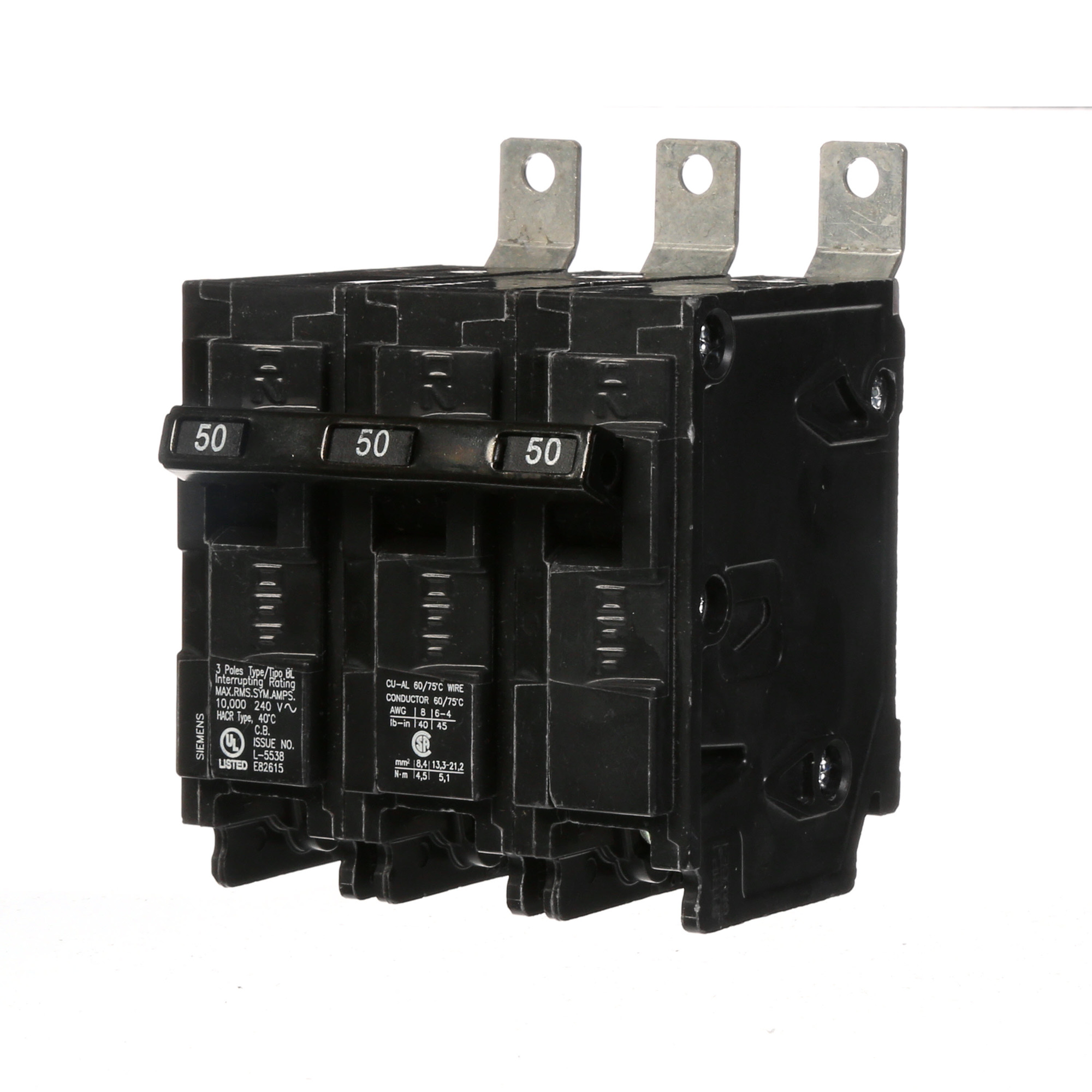  Low Voltage Molded Case Circuit Breakers Panelboard Mounting 240V Circuit Breakers - Type BL, 3-Pole, 240VAC are Circuit Protection Molded Case CircuitBreakers. Type BL Application Electrical Distribution Standard UL 489 Voltage Rating 240V Amperage Rating 50A Trip Range Thermal Magnetic Interrupt Rating 10 AIC Number Of Poles 3P