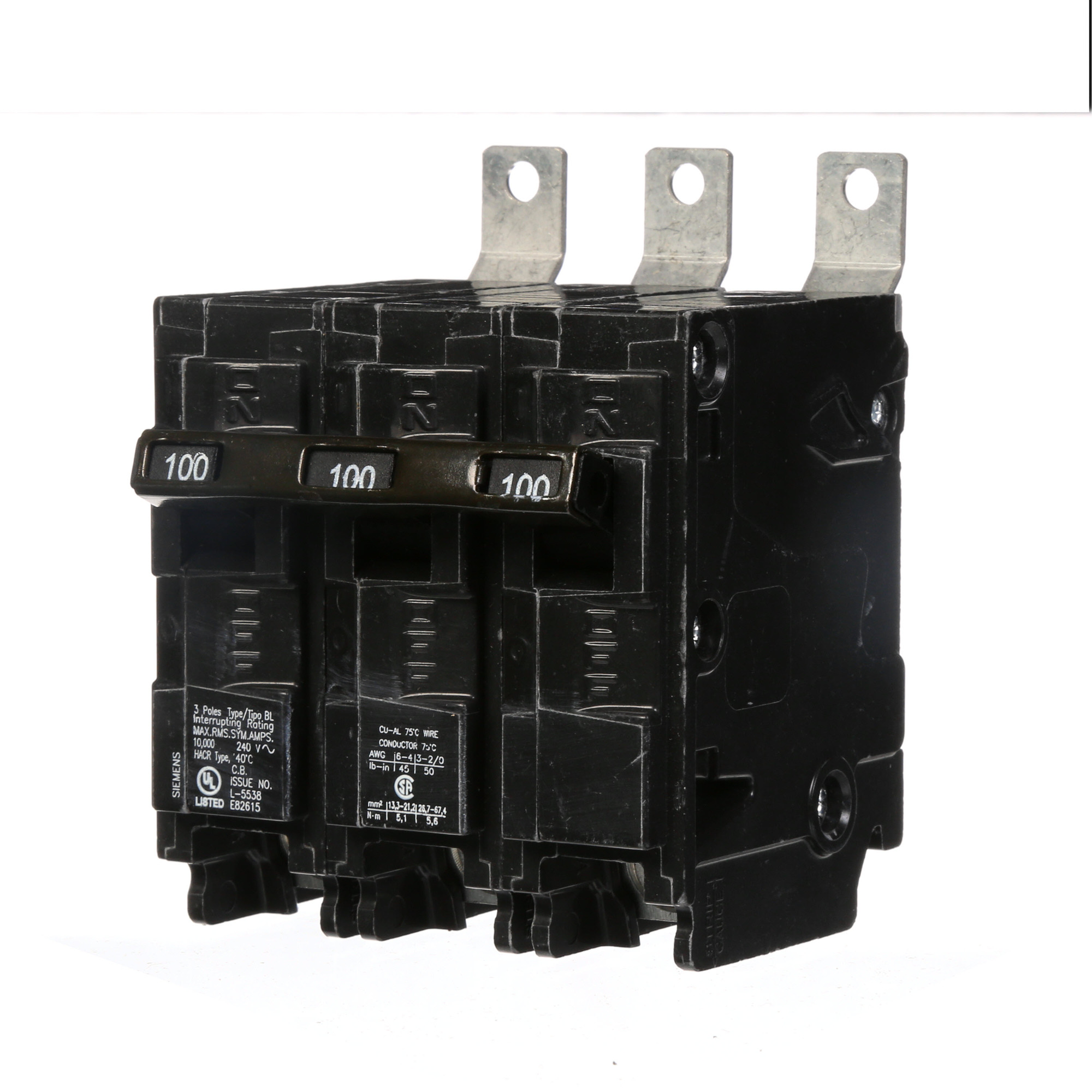  Low Voltage Molded Case Circuit Breakers Panelboard Mounting 240V Circuit Breakers - Type BL, 3-Pole, 240VAC are Circuit Protection Molded Case CircuitBreakers. Type BL Application Electrical Distribution Standard UL 489 Voltage Rating 240V Amperage Rating 100A Trip Range Thermal Magnetic Interrupt Rating 10 AIC Number Of Poles 3P