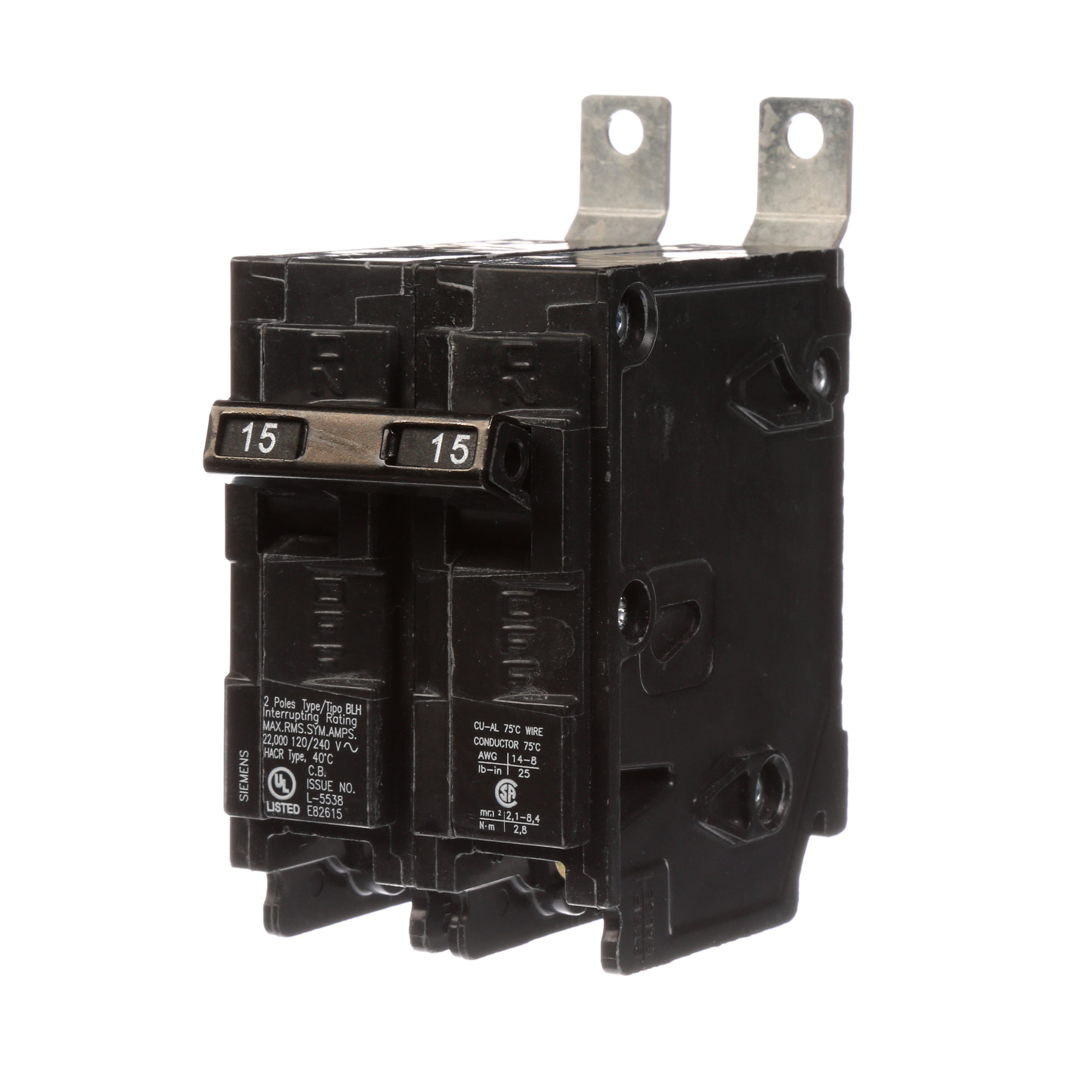  Low Voltage Molded Case Circuit Breakers Panelboard Mounting 240V Circuit Breakers - Type BL, 2-Pole, 120/240VAC are Circuit Protection Molded Case Circuit Breakers. Type BLH Application Electrical Distribution Standard UL 489 Voltage Rating 120/240V A mperage Rating 15A Trip Range Thermal Magnetic Interrupt Rating 22 AIC Number Of Poles 2P