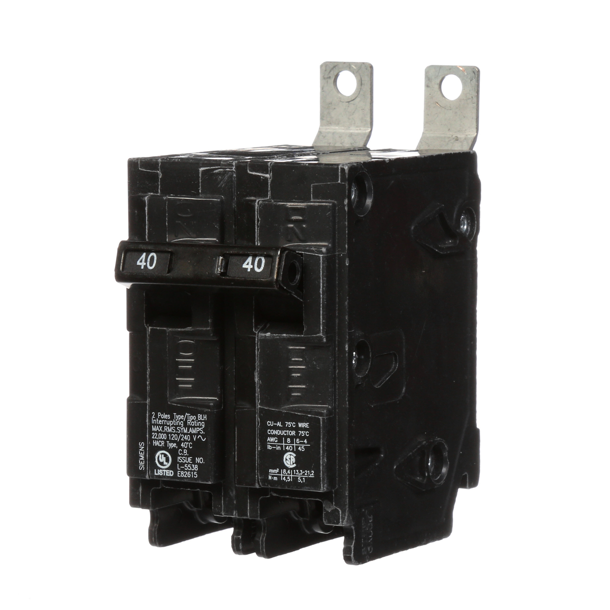  Low Voltage Molded Case Circuit Breakers Panelboard Mounting 240V Circuit Breakers - Type BL, 2-Pole, 120/240VAC are Circuit Protection Molded Case Circuit Breakers. Type BLH Application Electrical Distribution Standard UL 489 Voltage Rating 120/240V A mperage Rating 40A Trip Range Thermal Magnetic Interrupt Rating 22 AIC Number Of Poles 2P
