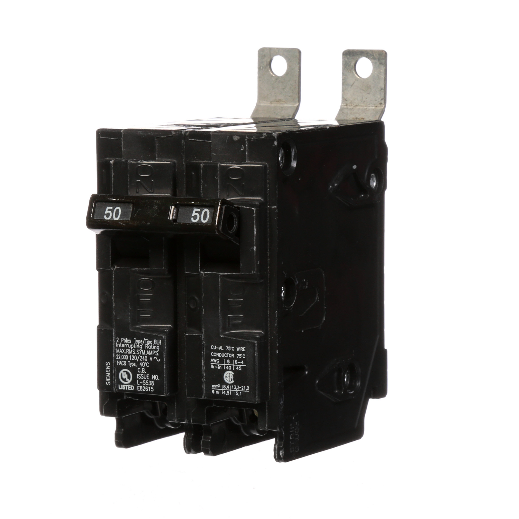  Low Voltage Molded Case Circuit Breakers Panelboard Mounting 240V Circuit Breakers - Type BL, 2-Pole, 120/240VAC are Circuit Protection Molded Case Circuit Breakers. Type BLH Application Electrical Distribution Standard UL 489 Voltage Rating 120/240V A mperage Rating 50A Trip Range Thermal Magnetic Interrupt Rating 22 AIC Number Of Poles 2P